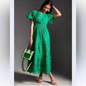 Anthropologie Cutwork Edition Somerset
Maxi Dress Women's Green Party